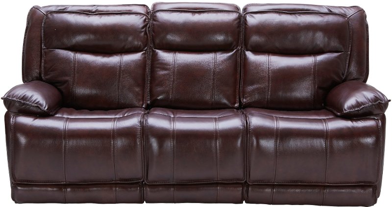 Bordeaux Burgundy Leather Match Reclining Sofa Triple Play