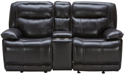 Blackberry Leather-Match Power Gliding Reclining Loveseat with Console - Triple-Play