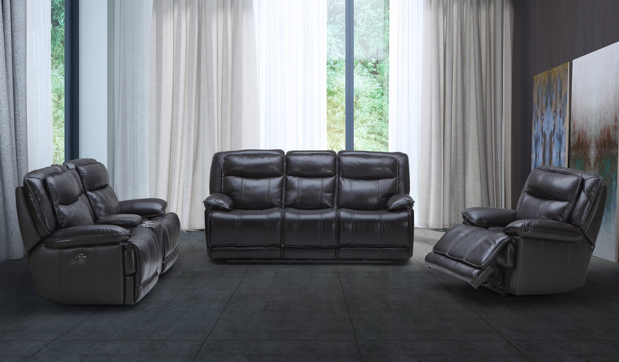Blackberry Leather-Match Power Gliding Reclining Loveseat with Console - Triple-Play-4