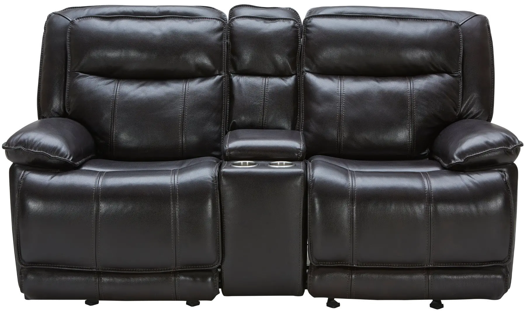 Triple Play Black Leather-Match Power Gliding Reclining Loveseat with Console-1