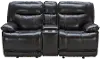 Triple Play Black Leather-Match Power Gliding Reclining Loveseat with Console