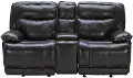 Triple Play Black Leather-Match Power Gliding Reclining Loveseat with Console