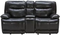Triple Play Black Leather-Match Power Gliding Reclining Loveseat with Console