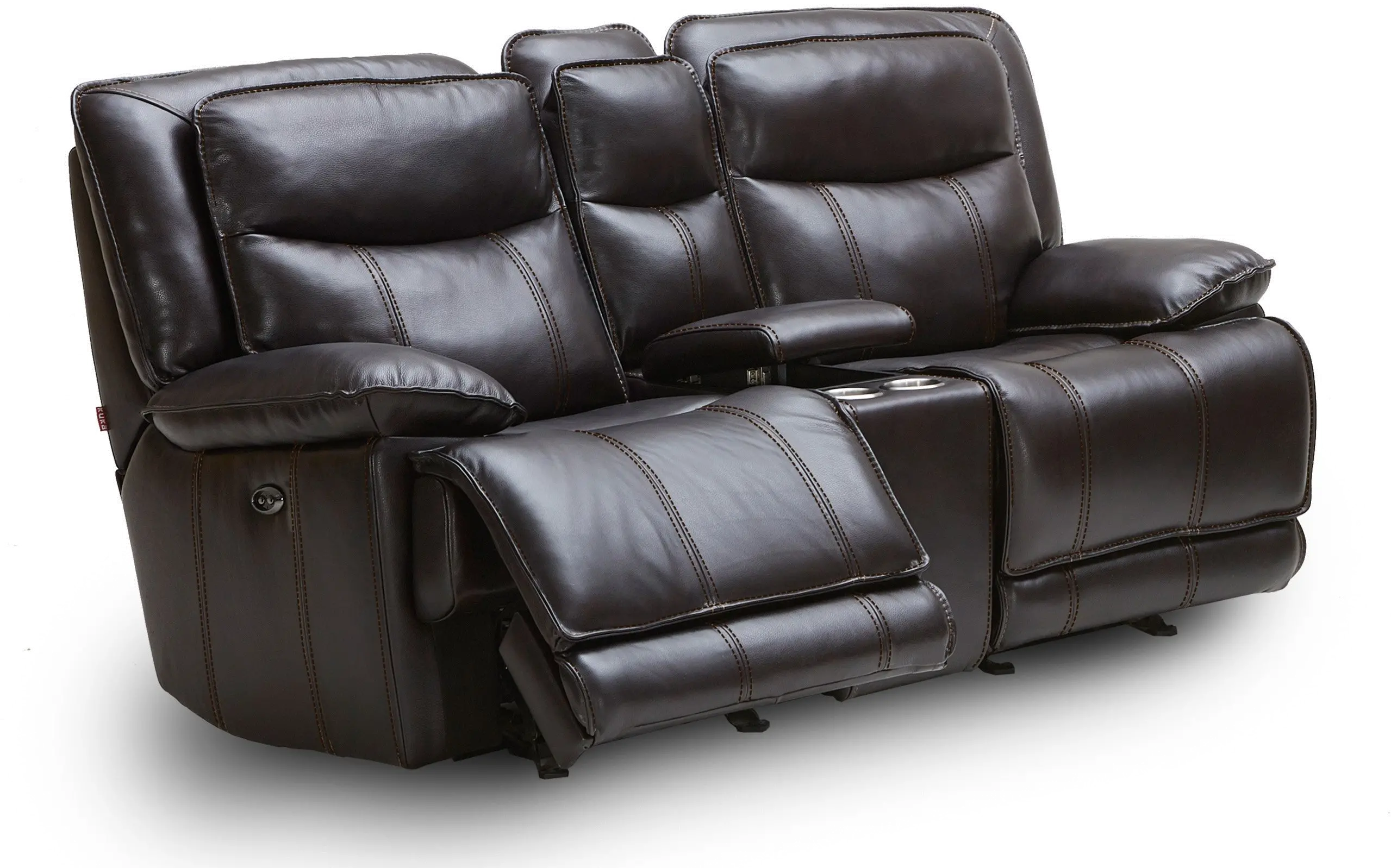 Triple Play Black Leather-Match Power Gliding Reclining Loveseat with Console-2