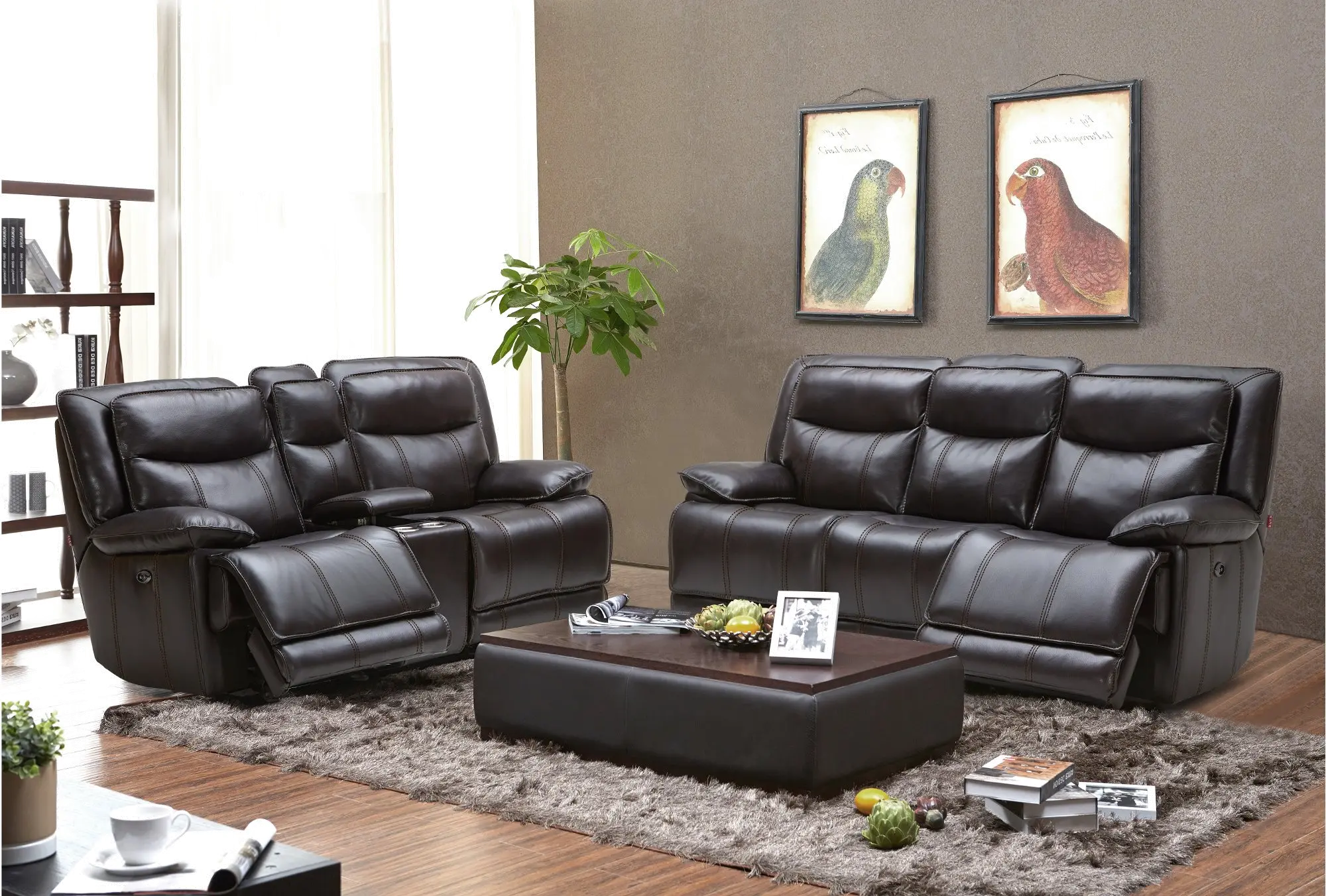 Triple Play Black Leather-Match Power Gliding Reclining Loveseat with Console-3