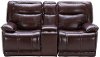 Bordeaux Burgundy Leather-Match Power Gliding Reclining Loveseat with Console - Triple-Play