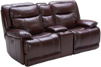 Bordeaux Burgundy Leather-Match Power Gliding Reclining Loveseat with Console - Triple-Play-2