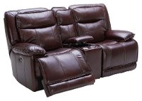 Bordeaux Burgundy Leather-Match Power Gliding Reclining Loveseat with Console - Triple-Play-3