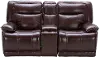Triple Play Burgundy Leather-Match Power Gliding Reclining Loveseat with Console