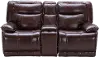 Triple Play Burgundy Leather-Match Power Gliding Reclining Loveseat with Console