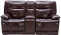 Triple Play Burgundy Leather-Match Power Gliding Reclining Loveseat with Console