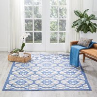 5 x 7 Medium Blue, Taupe, and Cream Indoor-Outdoor Rug - Waverly Sun' Shade-3