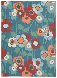 5 x 7 Medium Blue, White and Papaya Indoor-Outdoor Rug - Waverly Sun Shade-4