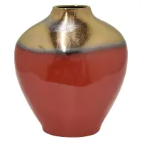 15 Inch Red and Bronze Ceramic Vase