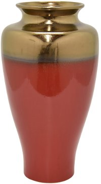 17 Inch Red and Bronze Ceramic Vase