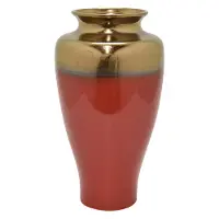 17 Inch Red and Bronze Ceramic Vase