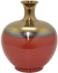 12 Inch Red and Bronze Ceramic Narrow Neck Vase