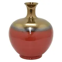 12 Inch Red and Bronze Ceramic Narrow Neck Vase