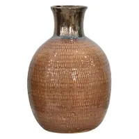 Round Orange and Red Textured Ceramic Vase