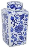 Clearance White Ceramic Jar With Blue Floral Pattern