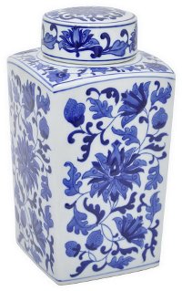 White Ceramic Jar With Blue Floral Pattern