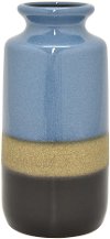 12 Inch Blue, Tan and Brown Ceramic Vase