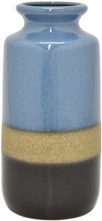 12 Inch Blue, Tan and Brown Ceramic Vase