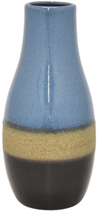 11 Inch Blue, Tan and Brown Ceramic Vase