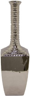 Silver and Gray Two Tone Long Neck Ceramic Vase
