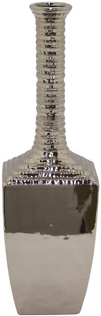Silver and Gray Two Tone Long Neck Ceramic Vase