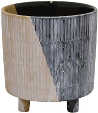 6 Inch Blue and Cream Ceramic Planter With Feet