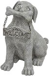 Cement Gray Outdoor Dog with Bone and Welcome Sign