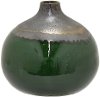 8 Inch Emerald Green and Bronze Drip Ceramic Vase