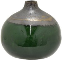8 Inch Emerald Green and Bronze Drip Ceramic Vase