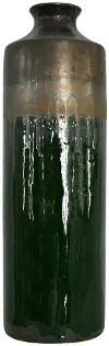 Clearance 23 Inch Emerald Green and Bronze Drip Ceramic Vase
