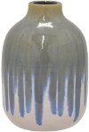 8 Inch Gray, White, and Blue Drip Ceramic Vase
