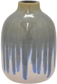 8 Inch Gray, White, and Blue Drip Ceramic Vase