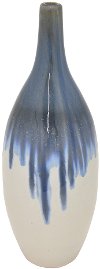19 Inch Gray, White, and Blue Drip Ceramic Vase