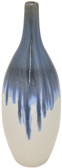 19 Inch Gray, White, and Blue Drip Ceramic Vase