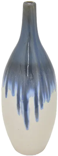19 Inch Gray, White, and Blue Drip Ceramic Vase