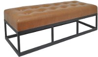 Saddle Tone Tufted Seat and Metal Framed Bench