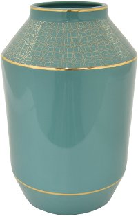 12 Inch Turquoise and Gold Porcelain Vase