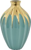 11 Inch Turquoise and Gold Porcelain Vase