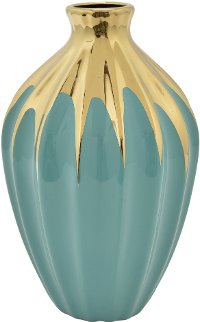 11 Inch Turquoise and Gold Porcelain Vase