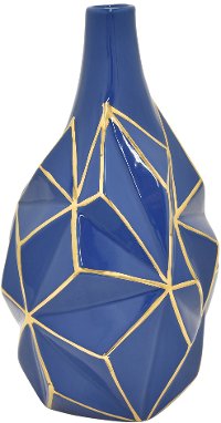 12 Inch Modern Blue and Gold Porcelain Vase