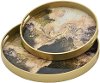 14 Inch Coral Tones Round Glass Tray with Cut Out Handles