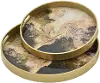 14 Inch Coral Tones Round Glass Tray with Cut Out Handles