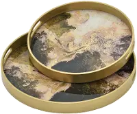 14 Inch Coral Tones Round Glass Tray with Cut Out Handles