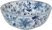 13 Inch White and Blue Floral Ceramic Bowl