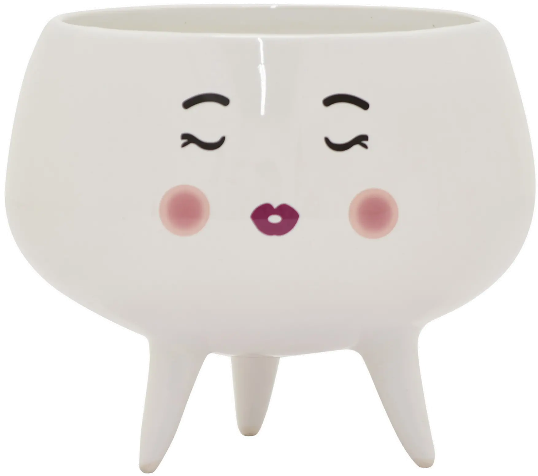 White Whimsical Pretty Face Ceramic Planter-1